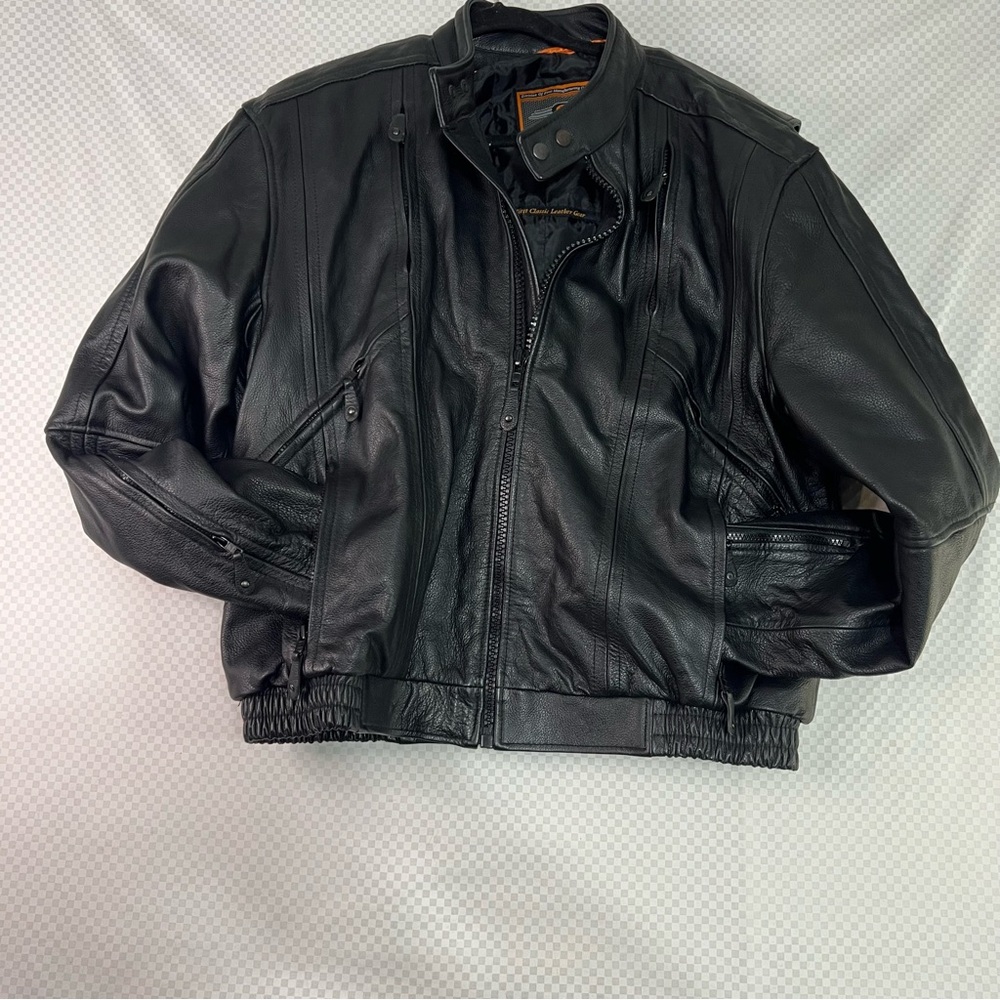 First Classics Men's Moto Black Leather Motorcycle Zip Front Jacket Lined XL